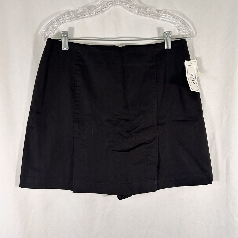 New Eric Casual Mini Skirt Women's 12 Solid Black Zip Back Short Cotton Blend